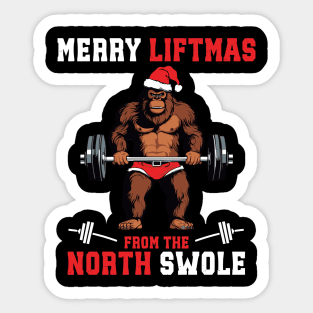 Merry Liftmas From North Swole Muscle Santa Weightlifting Sticker